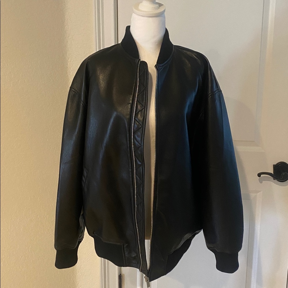 Black Babaton Aritzia Lux Faux Leather Bomber Jacket